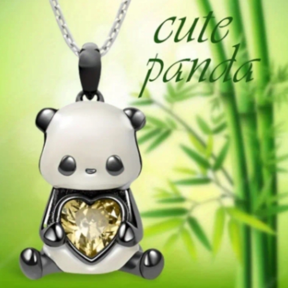 unbranded Jewelry - New women's kids girls panda bear pendant necklace with heart